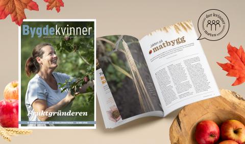 Forsidefotoet av fruktgründer Signe Opdal er tatt av Gøril Sætre i Brekke Bygdekvinnelag.