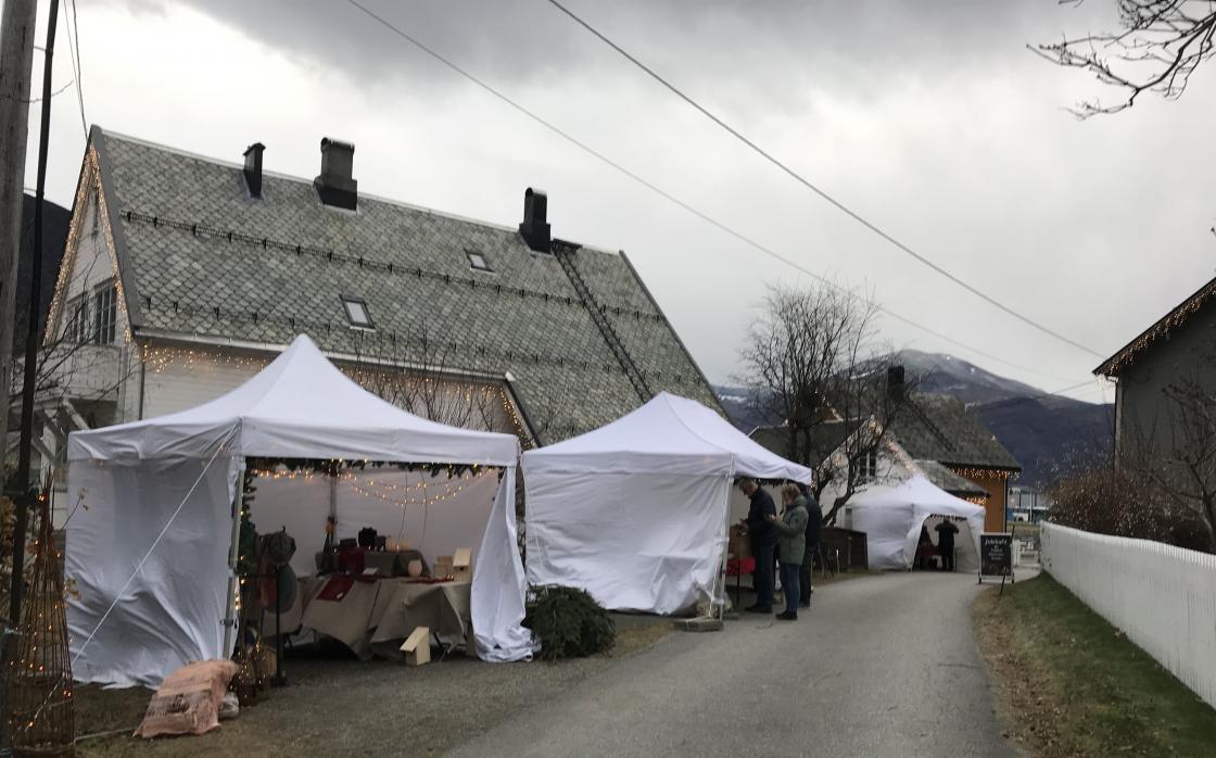 Mange telt og boder på julemarknaden.