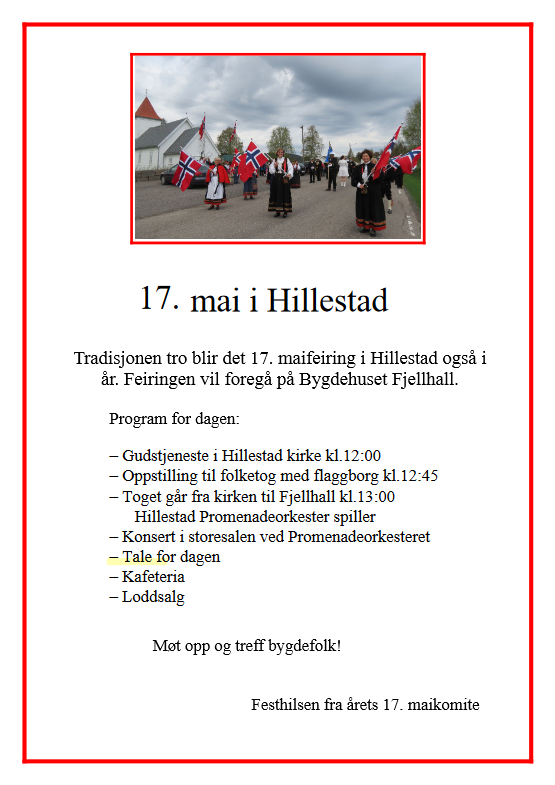 Program for 17.maifeiring en i Hillestad