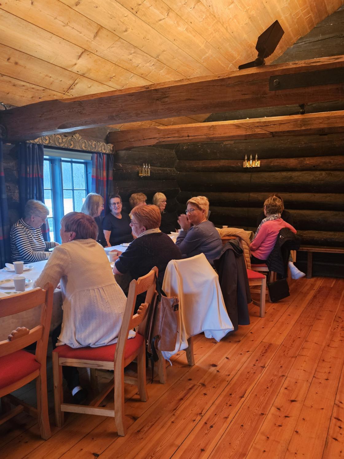 Kvinner sit rundt eit bord og pratar