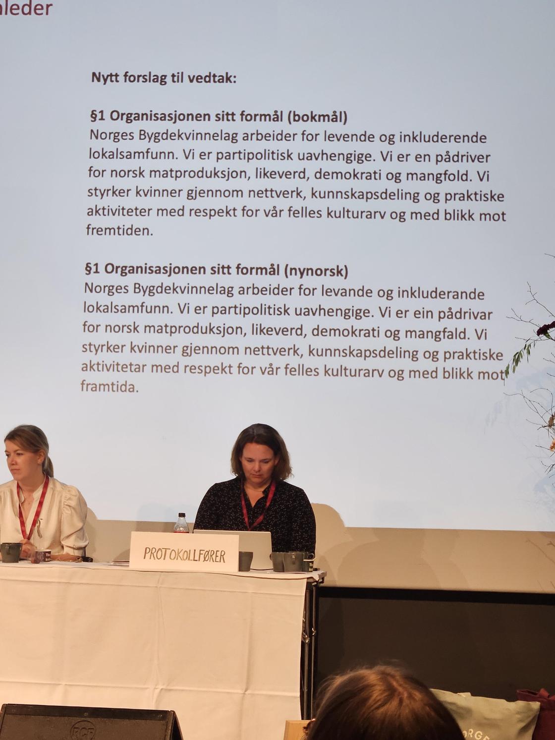 Ordstyrarar framfor stor skjerm med tekst