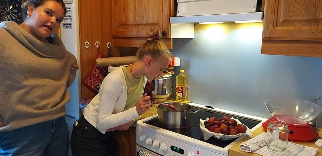 4 H jentene passer på plommene.