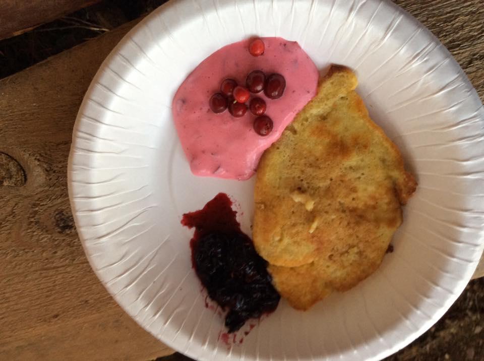 Lappar med nyreørte blåbær og nypiska trollkrem.