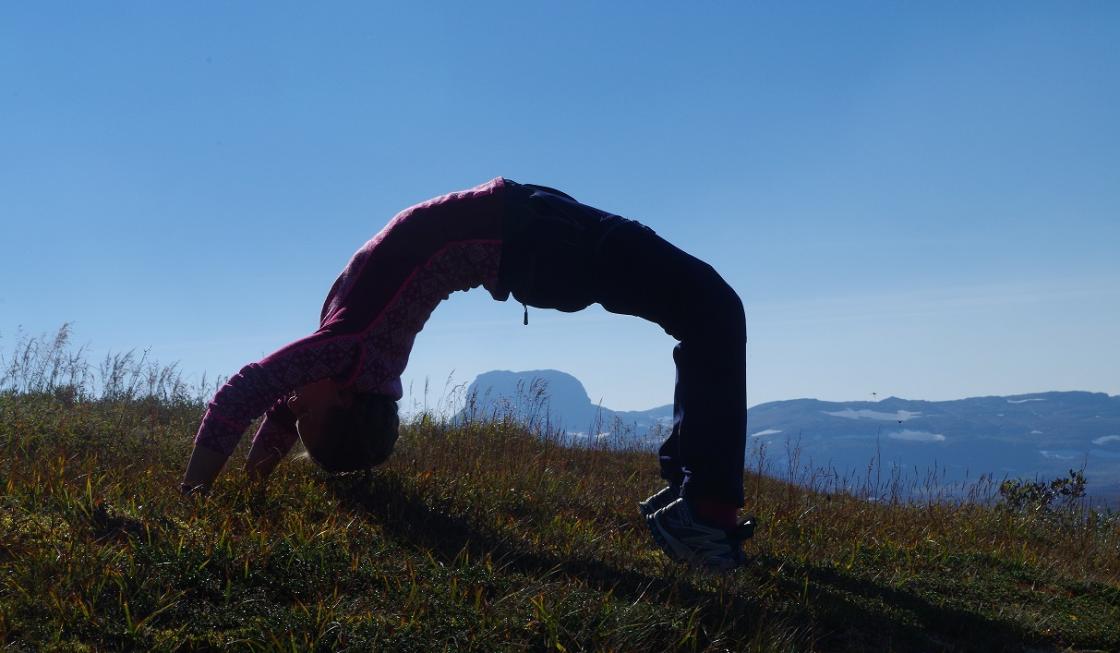 Signe Lise med &amp;quot;I bro over Harteigen&amp;quot;. Mykje turglede her! Foto: Signe Lise Børve.
